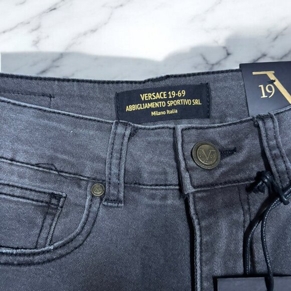 Versace 19V69 Italia Grey Jeans Stretch Skinny Cuffed Crop For Woman Size 29 - Picture 5 of 8